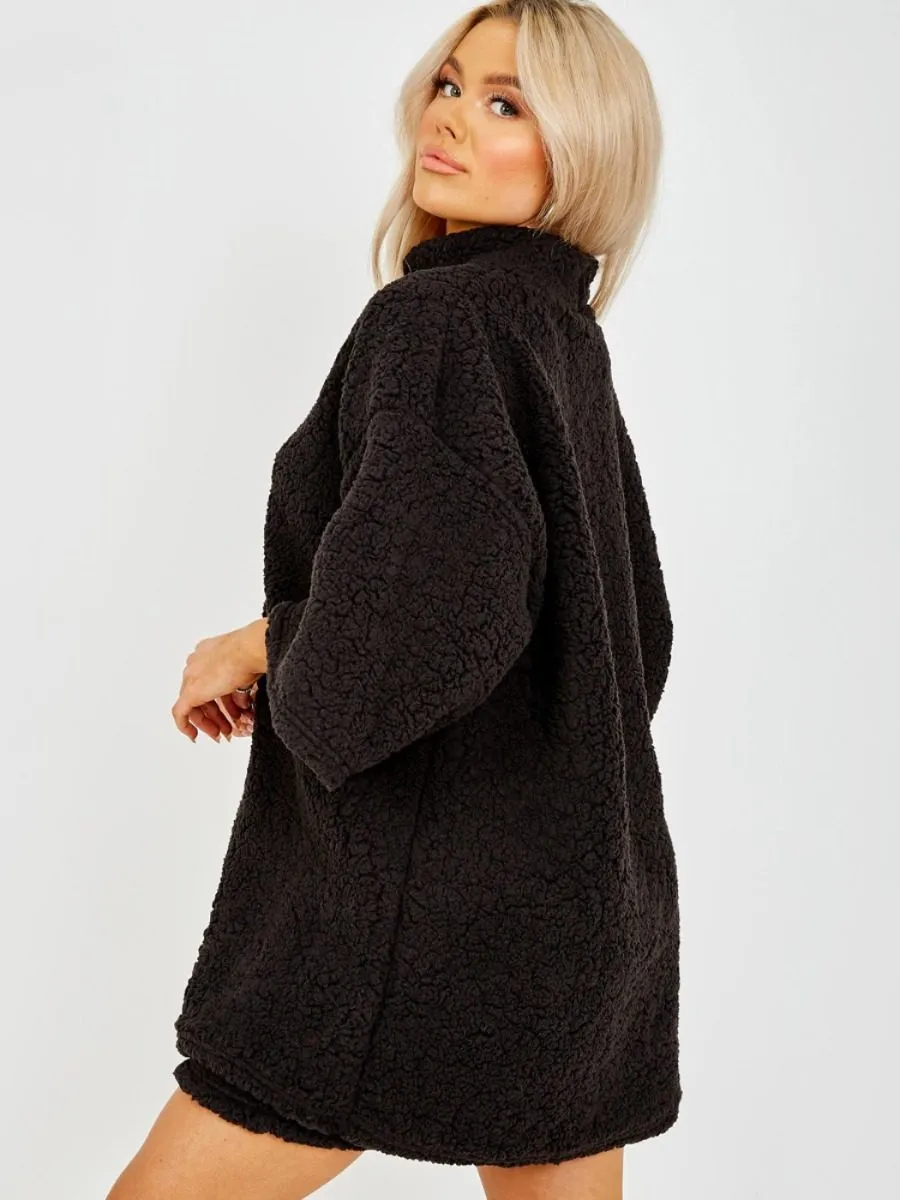 Addie Teddy Bear Borg Oversized Jumper In Black