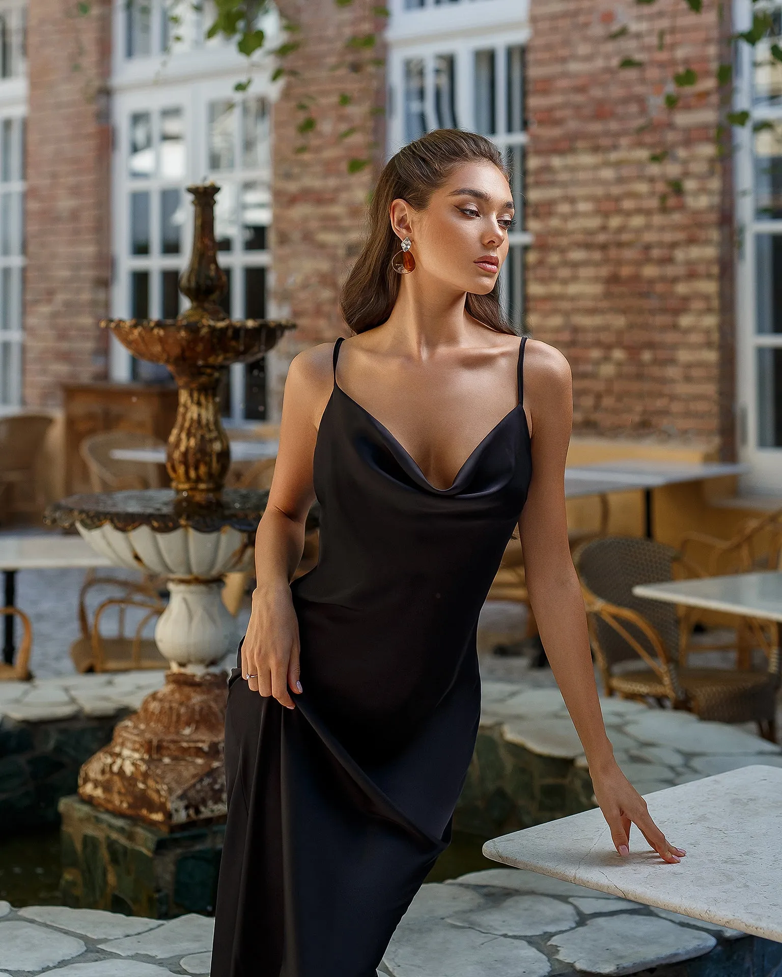 Alexa Black Silk Slip Dress