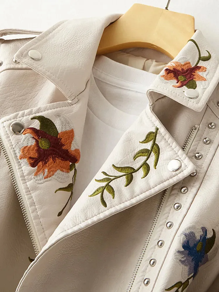 Alexandra Floral Embroidered Soft Leather Jacket