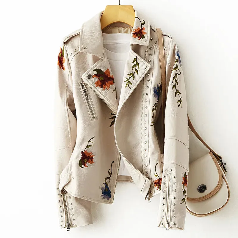 Alexandra Floral Embroidered Soft Leather Jacket