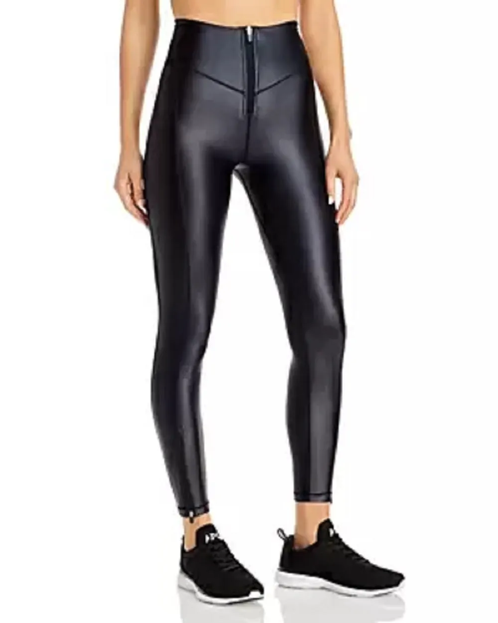 All Access Women's Zippered Shine Leggings, Black Shine, M