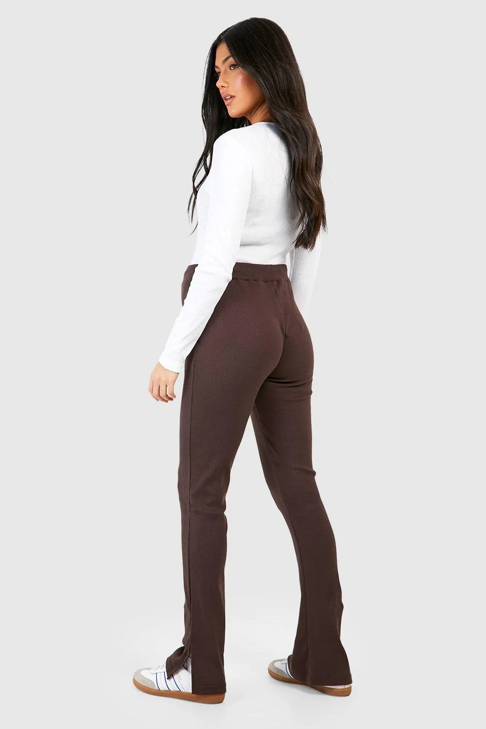 BH Maternity Rib Split Hem Leggings-2343-Brown