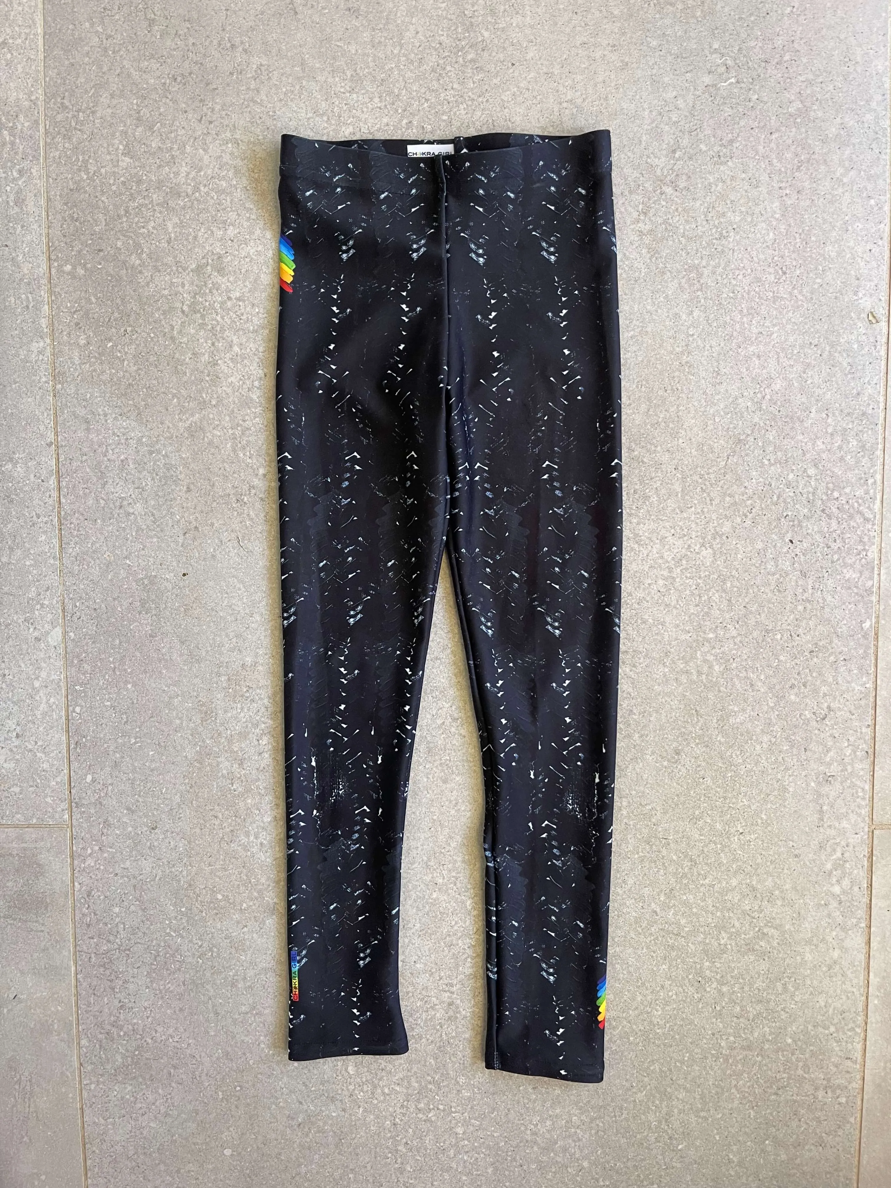 Black Herringbone Girls Leggings
