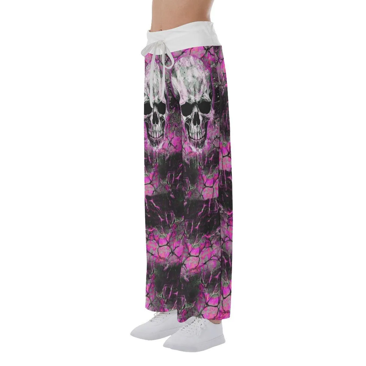Black Pink Skull Horror High-waisted Wide Leg Pants