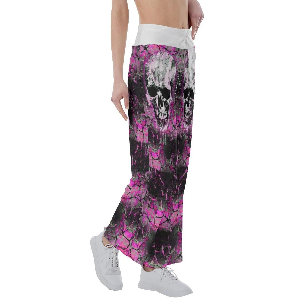 Black Pink Skull Horror High-waisted Wide Leg Pants