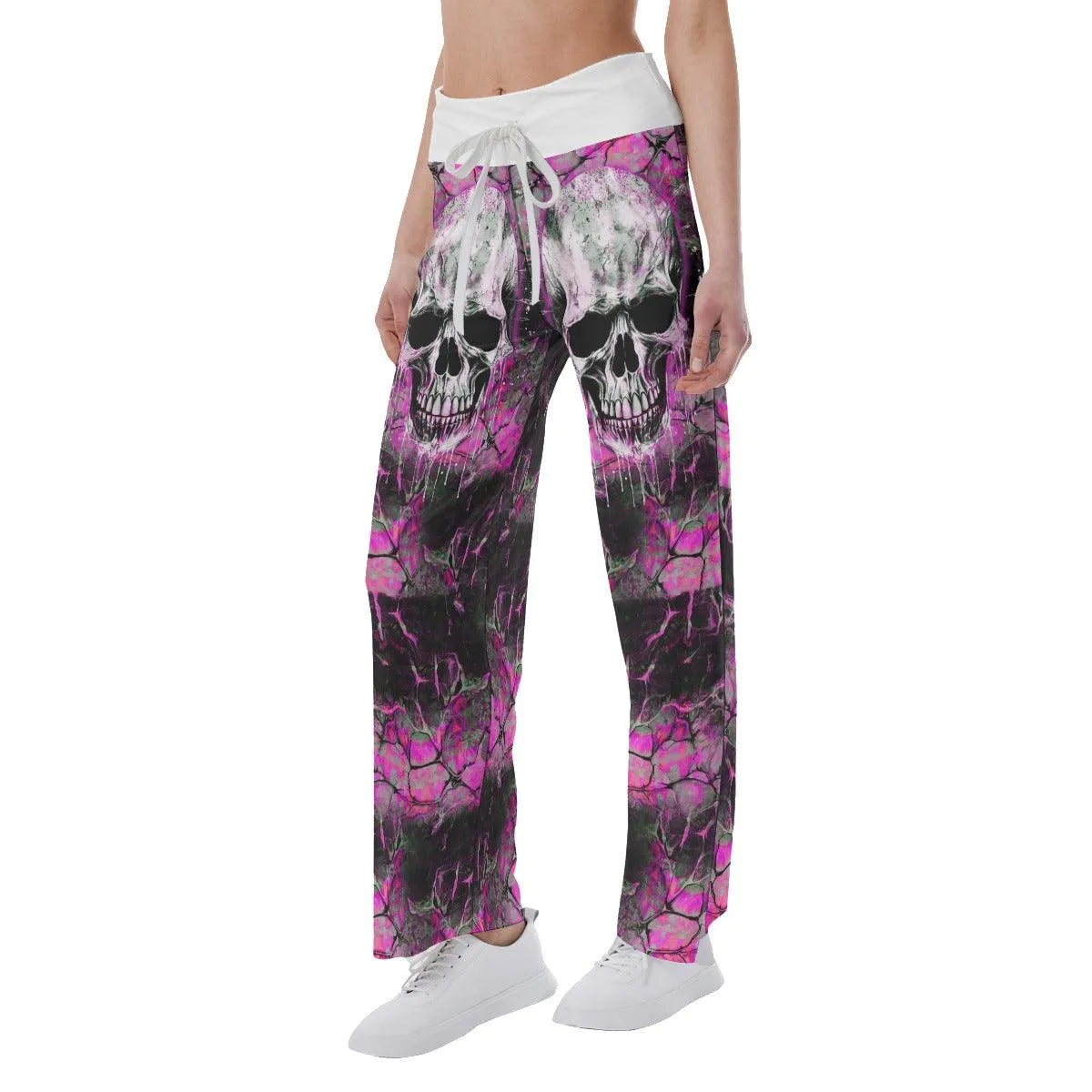 Black Pink Skull Horror High-waisted Wide Leg Pants