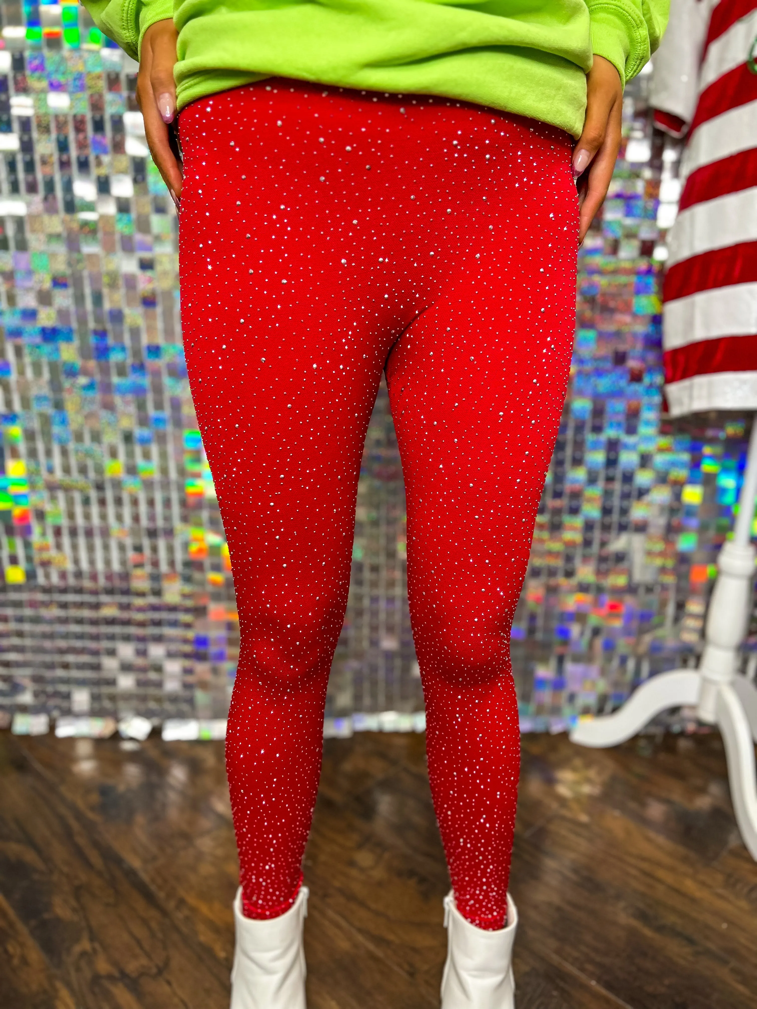 Bling Front and Back Leggings - Red