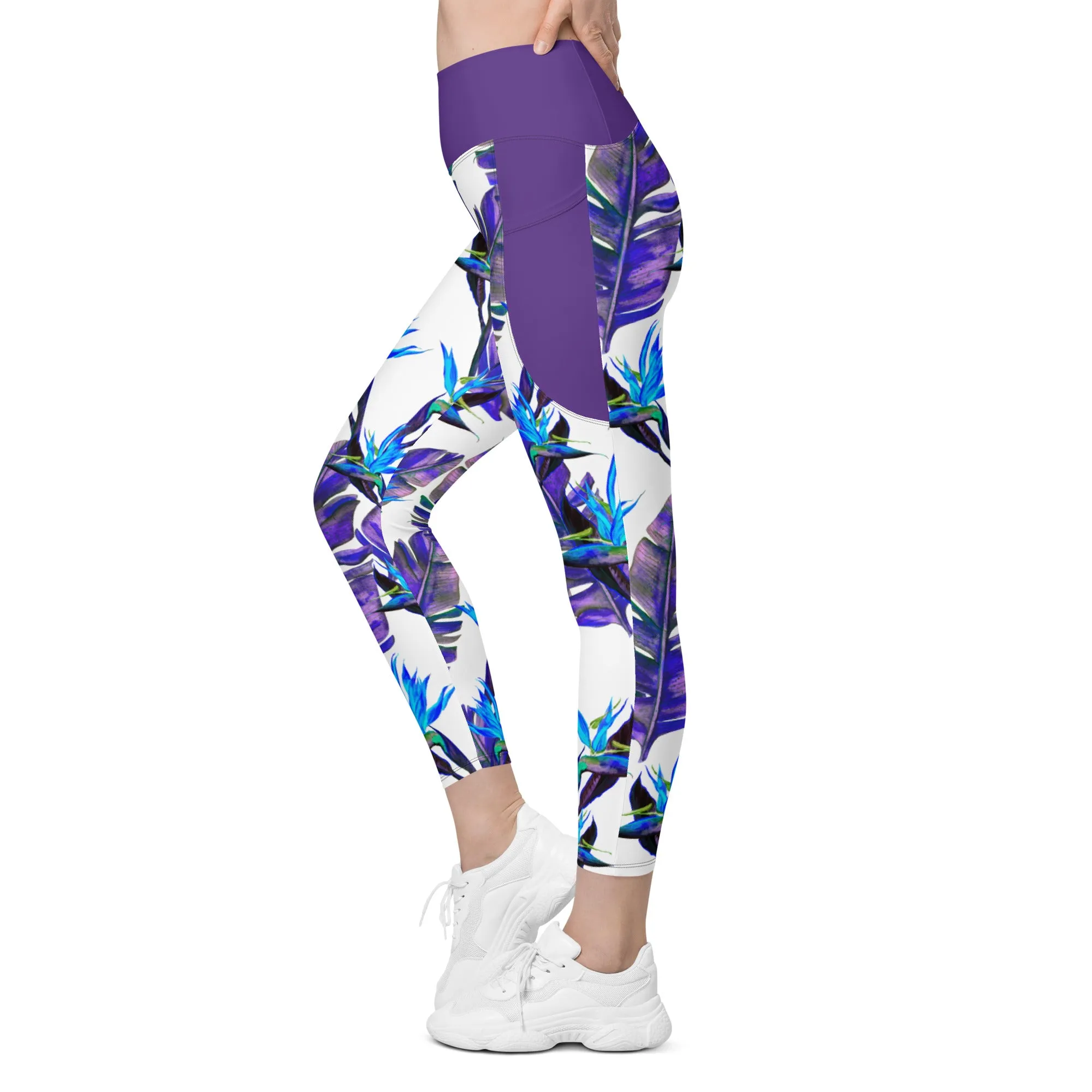 Blue Tropical Leggings with pockets