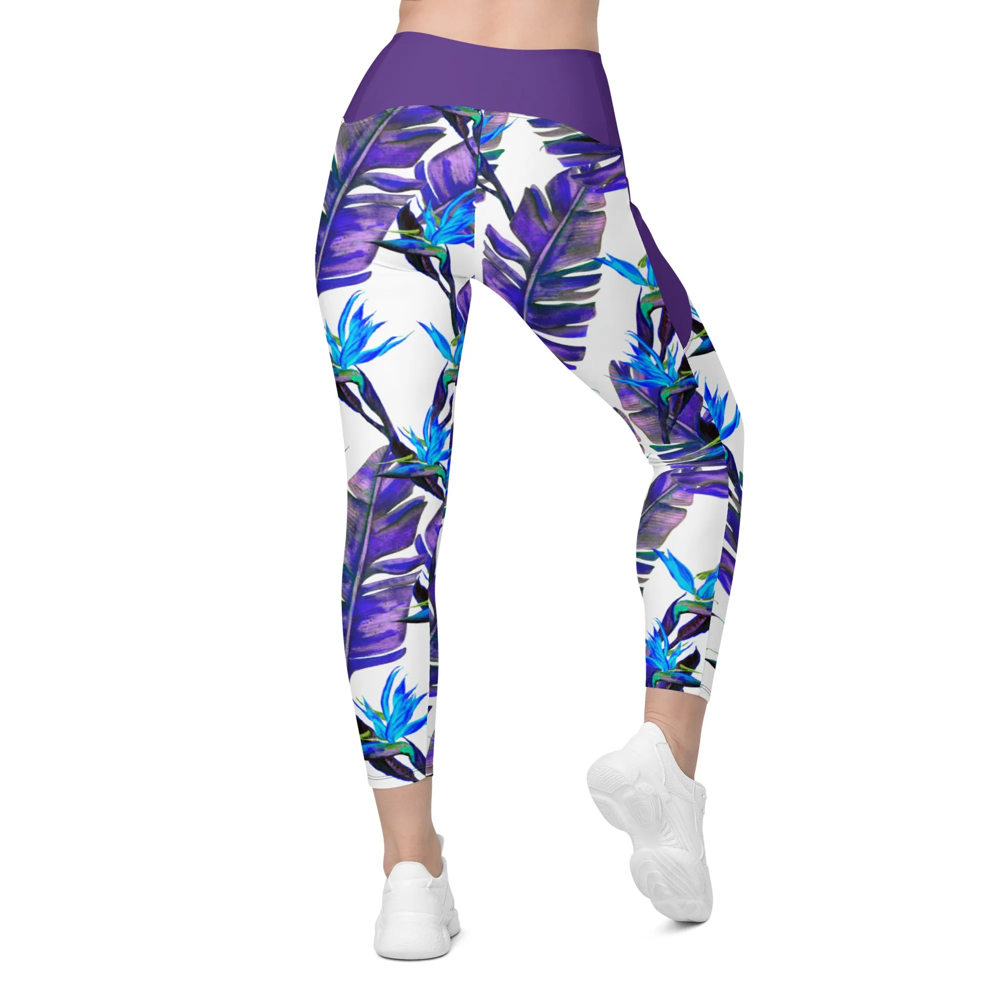 Blue Tropical Leggings with pockets