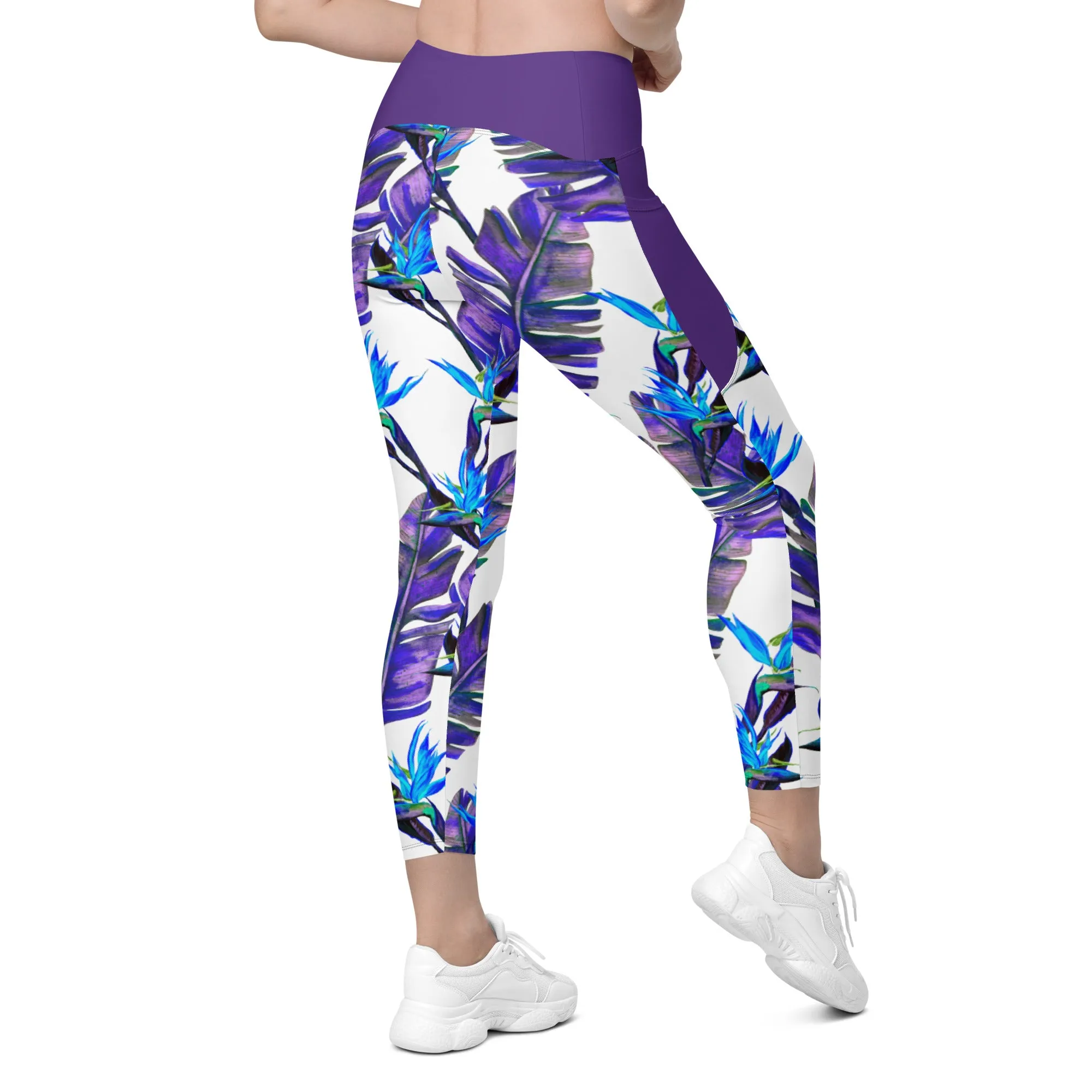 Blue Tropical Leggings with pockets