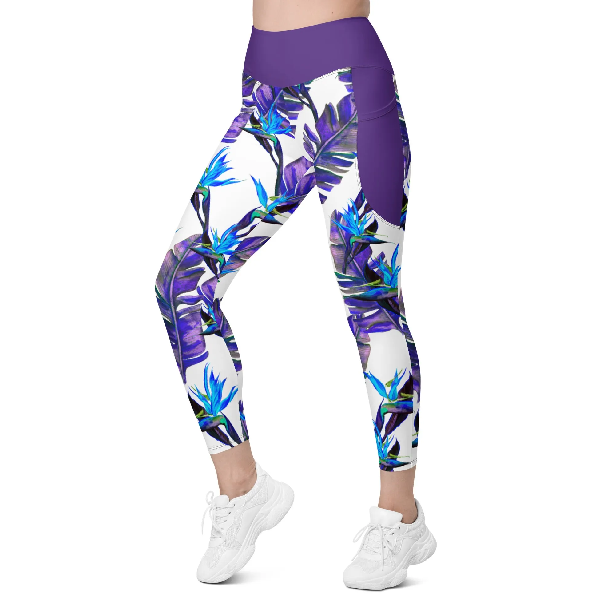 Blue Tropical Leggings with pockets