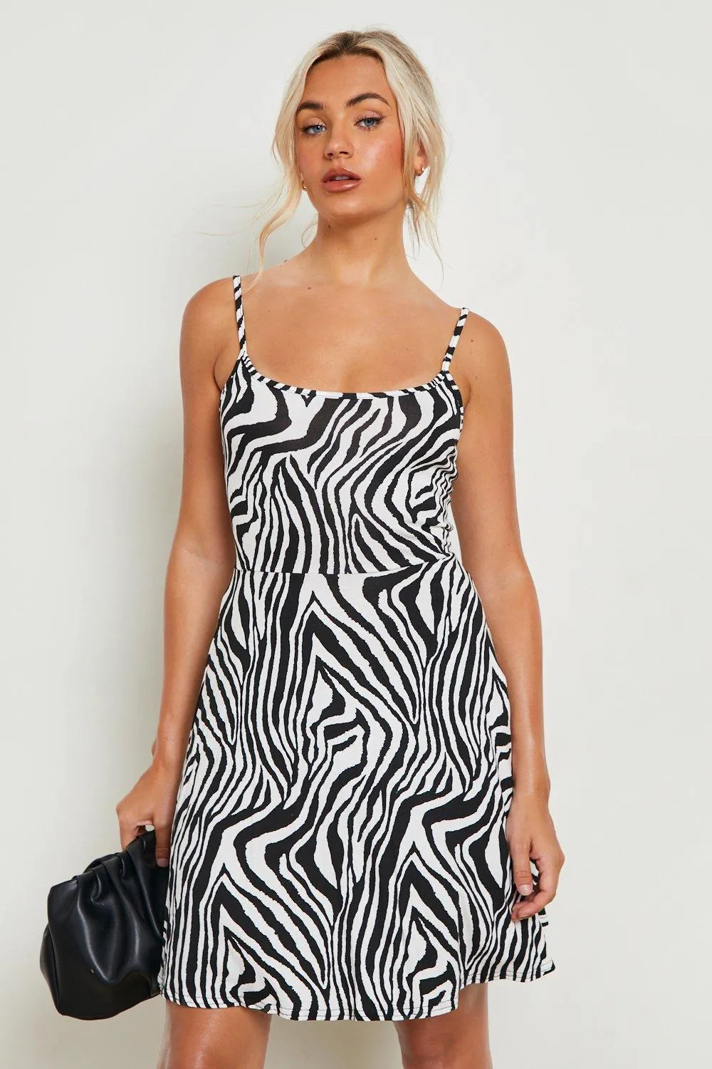 Boohoo Zebra Print Slip Dress, Black