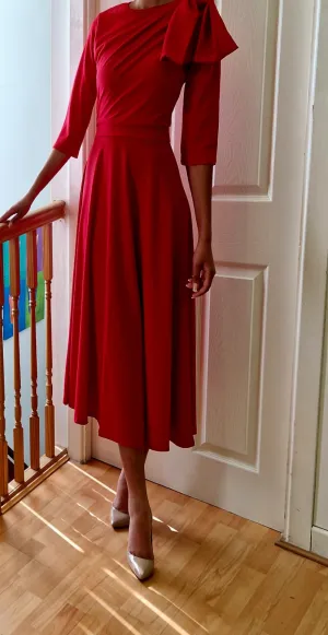 Cath Bow shoulder tea length red dress