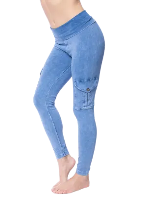 Contour Rolldown Cargo Ankle Legging (Style W-443, Light Blue Mineral Wash MW7) by Hard Tail Forever