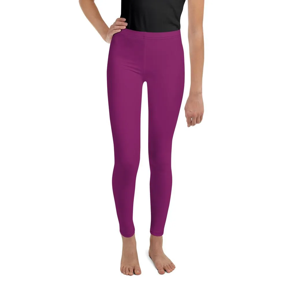 Dark Purple Girl's Tights, Solid Color Premium Youth Girl or Boy Gym Comfy Leggings - Made in USA