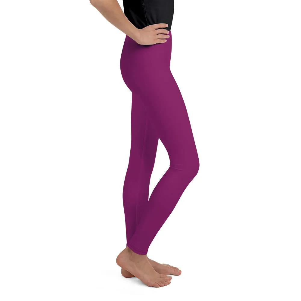 Dark Purple Girl's Tights, Solid Color Premium Youth Girl or Boy Gym Comfy Leggings - Made in USA