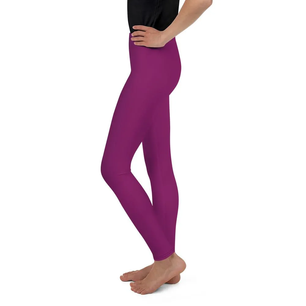 Dark Purple Girl's Tights, Solid Color Premium Youth Girl or Boy Gym Comfy Leggings - Made in USA