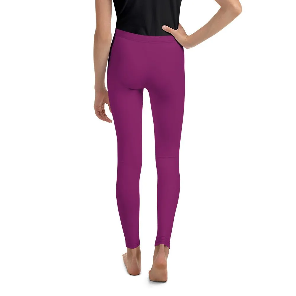 Dark Purple Girl's Tights, Solid Color Premium Youth Girl or Boy Gym Comfy Leggings - Made in USA