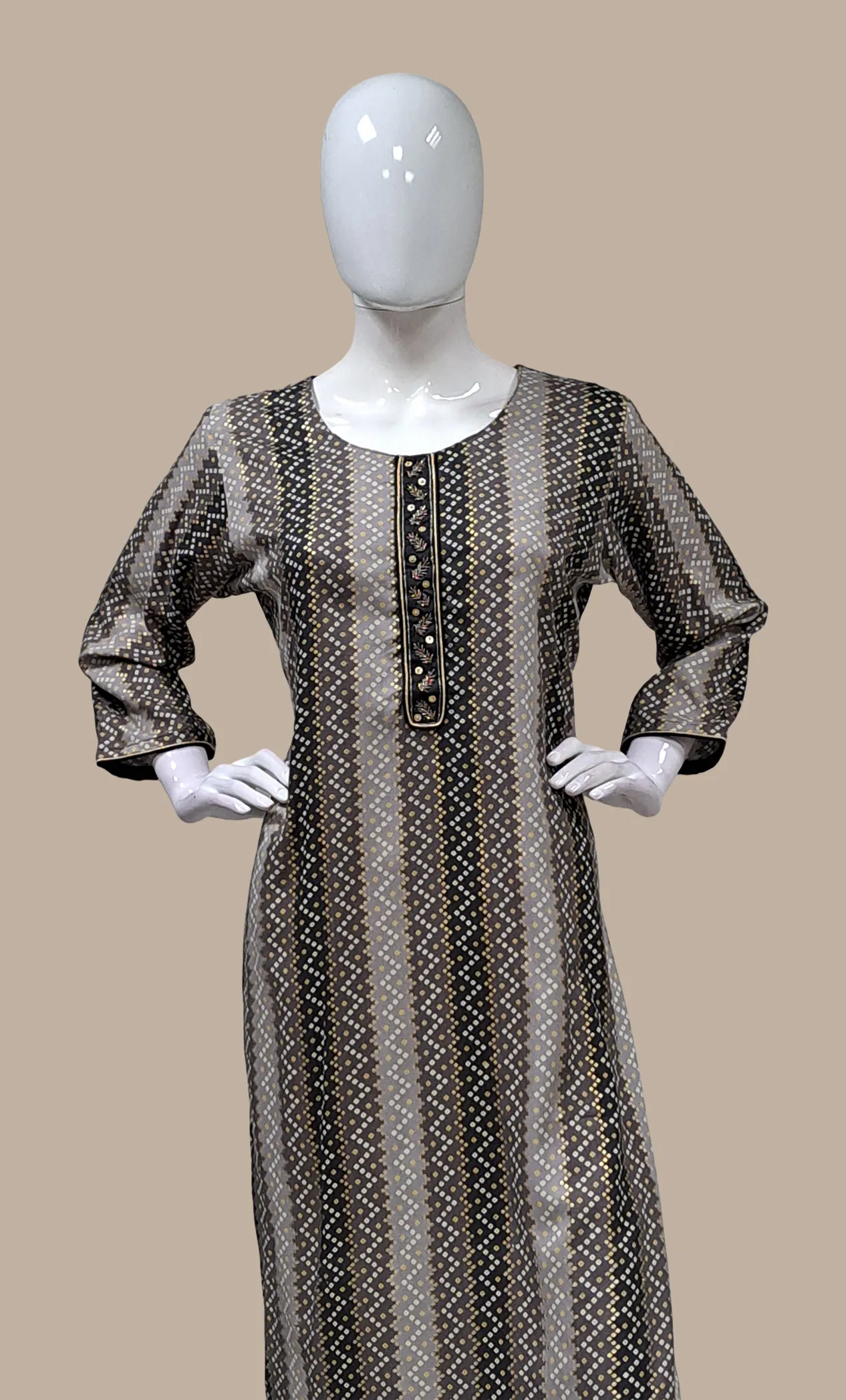 Deep Grey Bandhani Printed Kurti Top