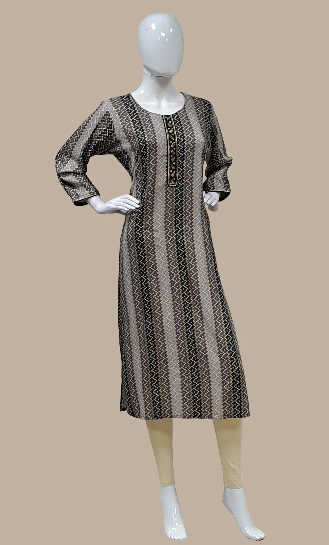 Deep Grey Bandhani Printed Kurti Top