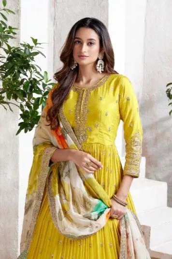 Divine Yellow Embellished Premium Silk Anarkali Set