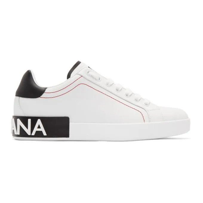 Dolce and Gabbana White and Black Portofino Sneakers