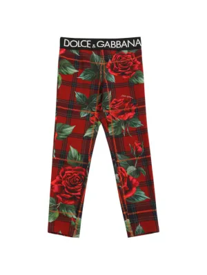 Dolce&amp;Gabbana   Rose print cotton leggings w/logo tape 