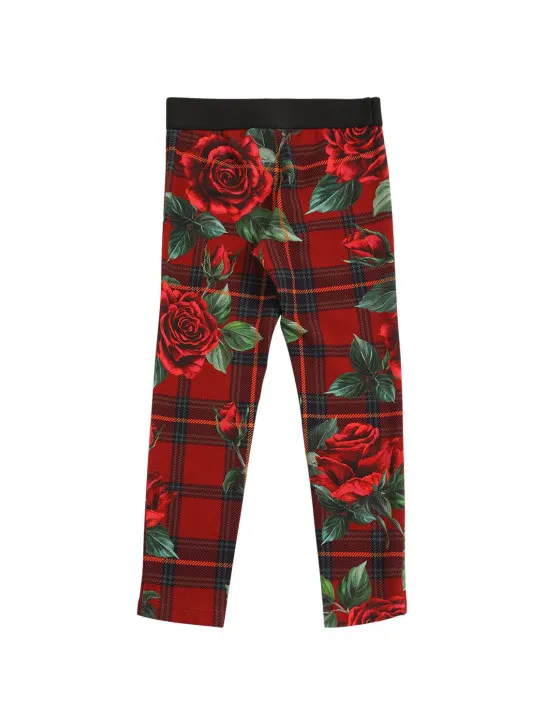 Dolce&amp;Gabbana   Rose print cotton leggings w/logo tape 