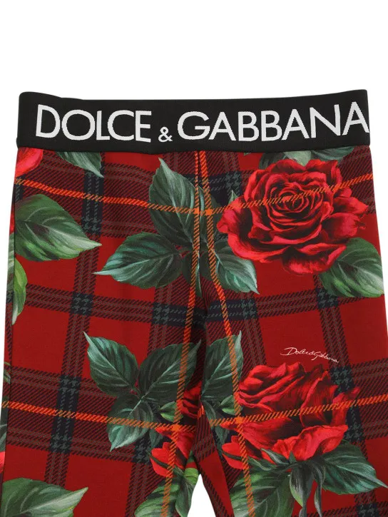 Dolce&amp;Gabbana   Rose print cotton leggings w/logo tape 