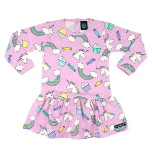 Dropped hem dress- unicorn, bloom