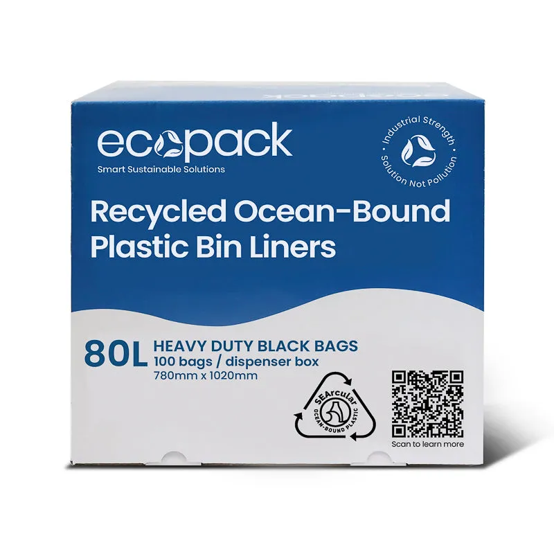 Ecopack 80L Recycled Plastic Bin Liners in Dispenser Box (1 Box/100 Bags)