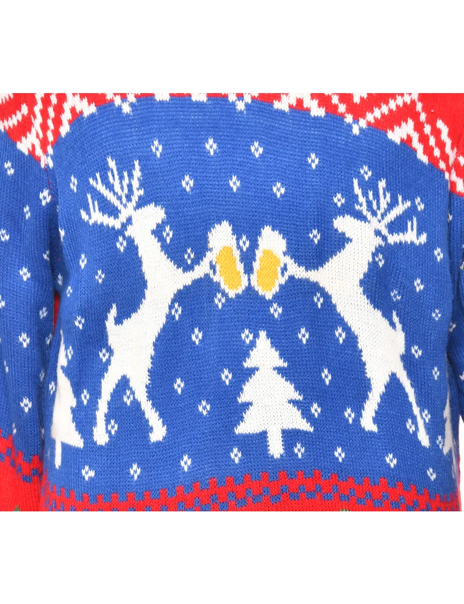 Festive Season Multi-Colour Patterned Christmas Jumper - L