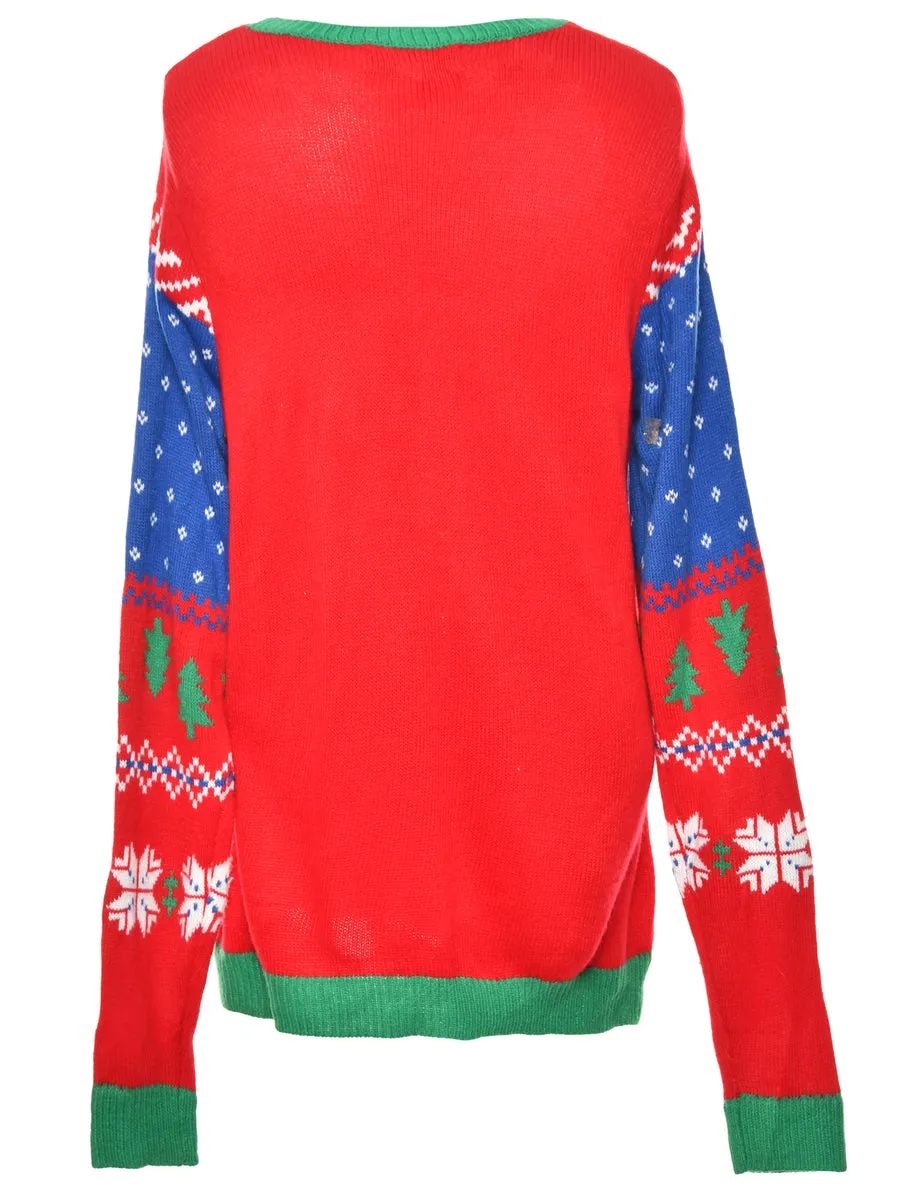 Festive Season Multi-Colour Patterned Christmas Jumper - L