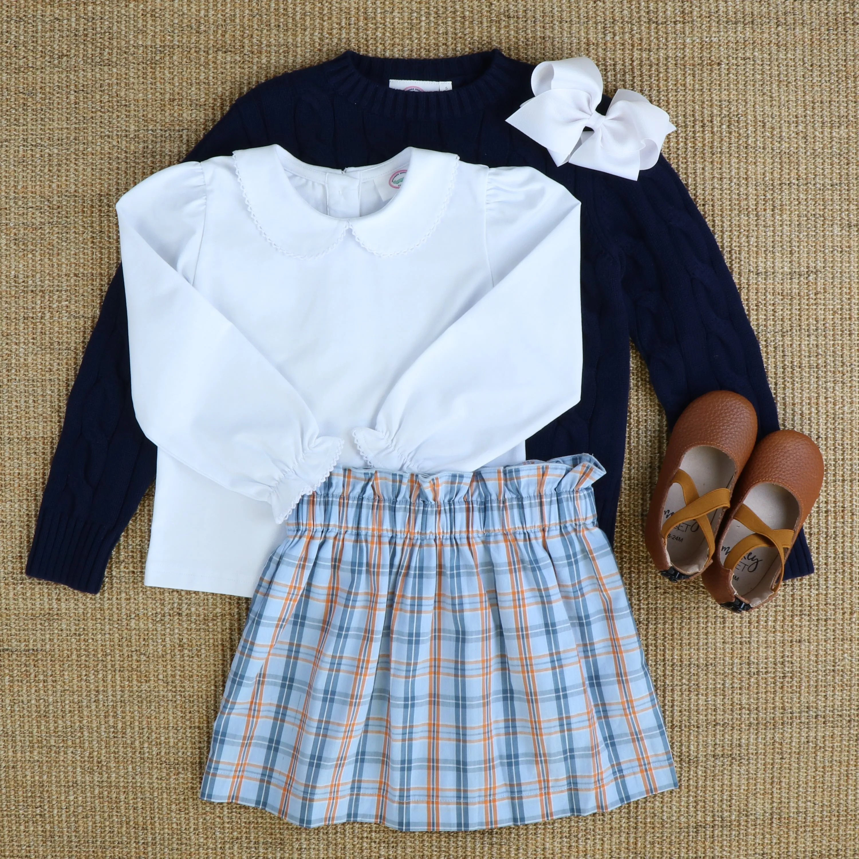 Girls Classic L/S Blouse - White Knit