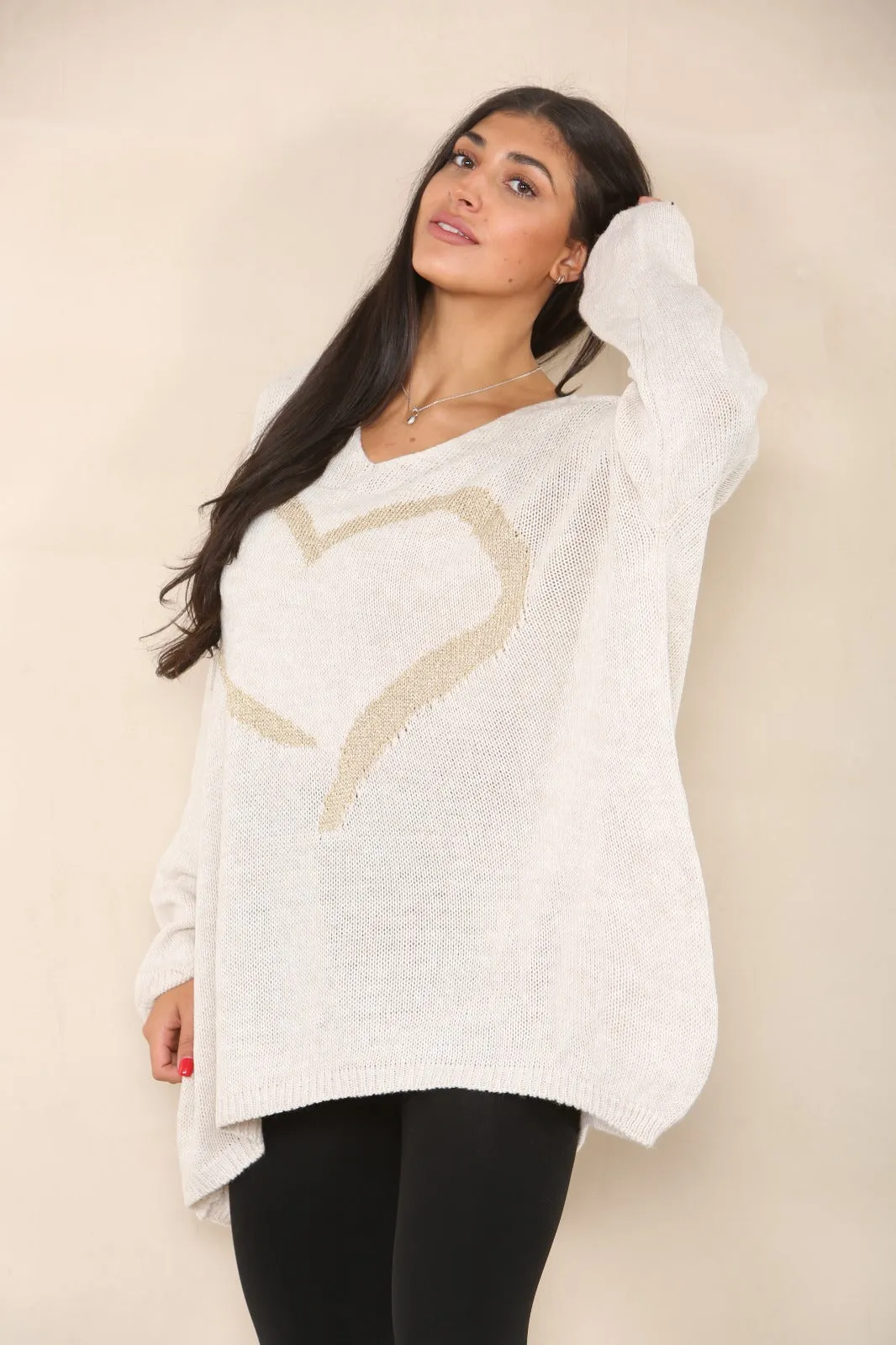 Glitter Heart Print Jumper Top