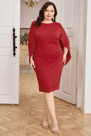 HN Contrast Fabric Party Cape Sleeve Crew Neck Dress