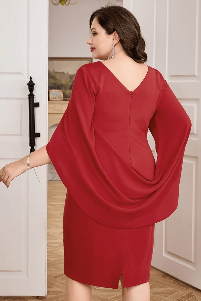 HN Contrast Fabric Party Cape Sleeve Crew Neck Dress
