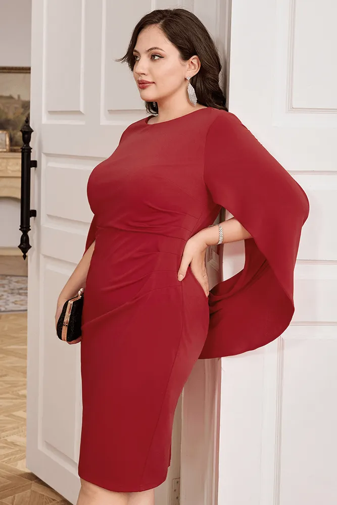 HN Contrast Fabric Party Cape Sleeve Crew Neck Dress