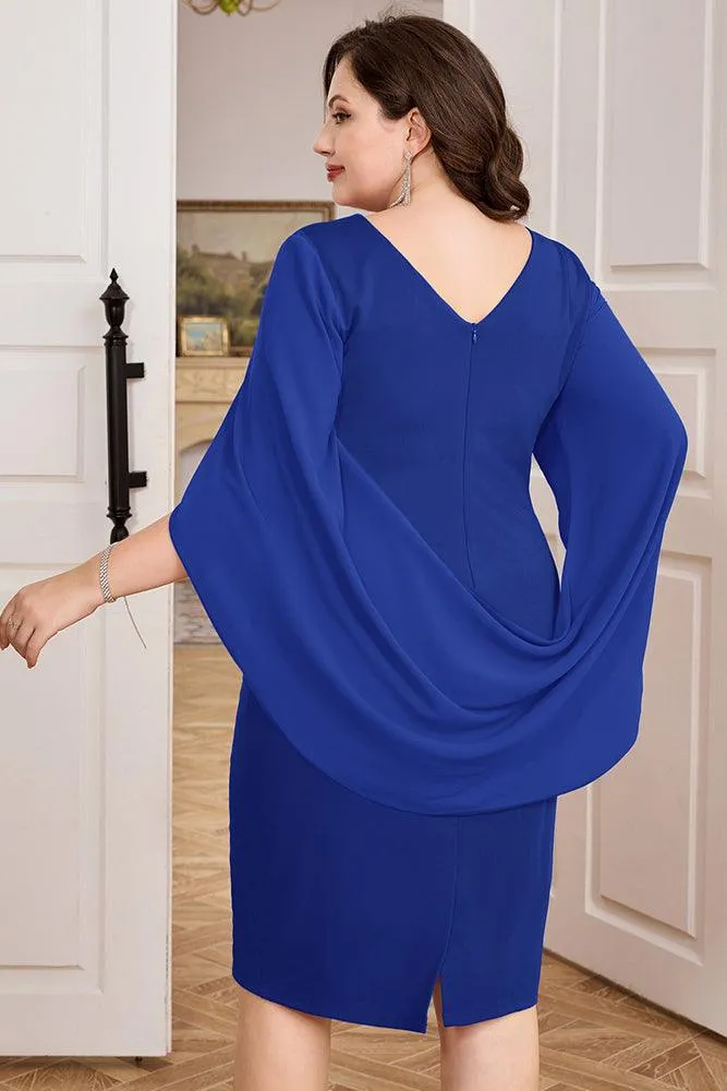 HN Contrast Fabric Party Cape Sleeve Crew Neck Dress