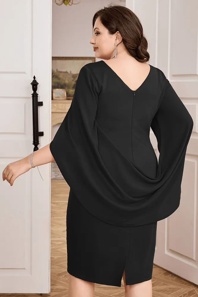 HN Contrast Fabric Party Cape Sleeve Crew Neck Dress