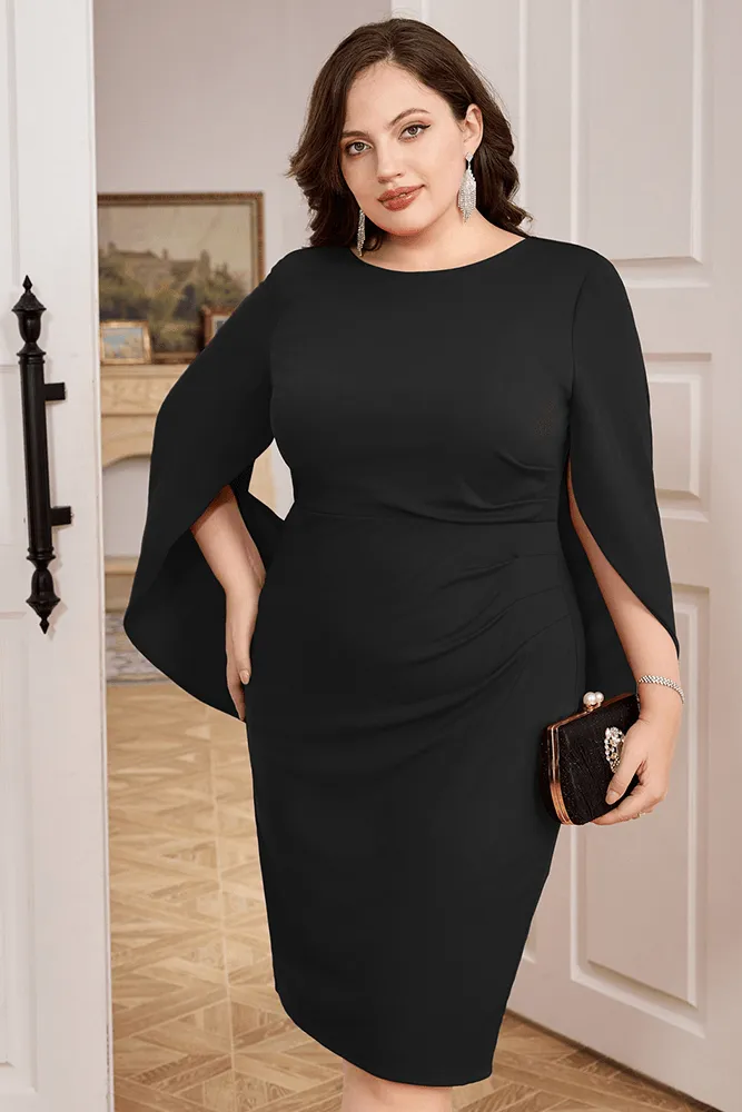 HN Contrast Fabric Party Cape Sleeve Crew Neck Dress
