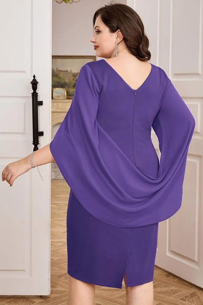 HN Contrast Fabric Party Cape Sleeve Crew Neck Dress