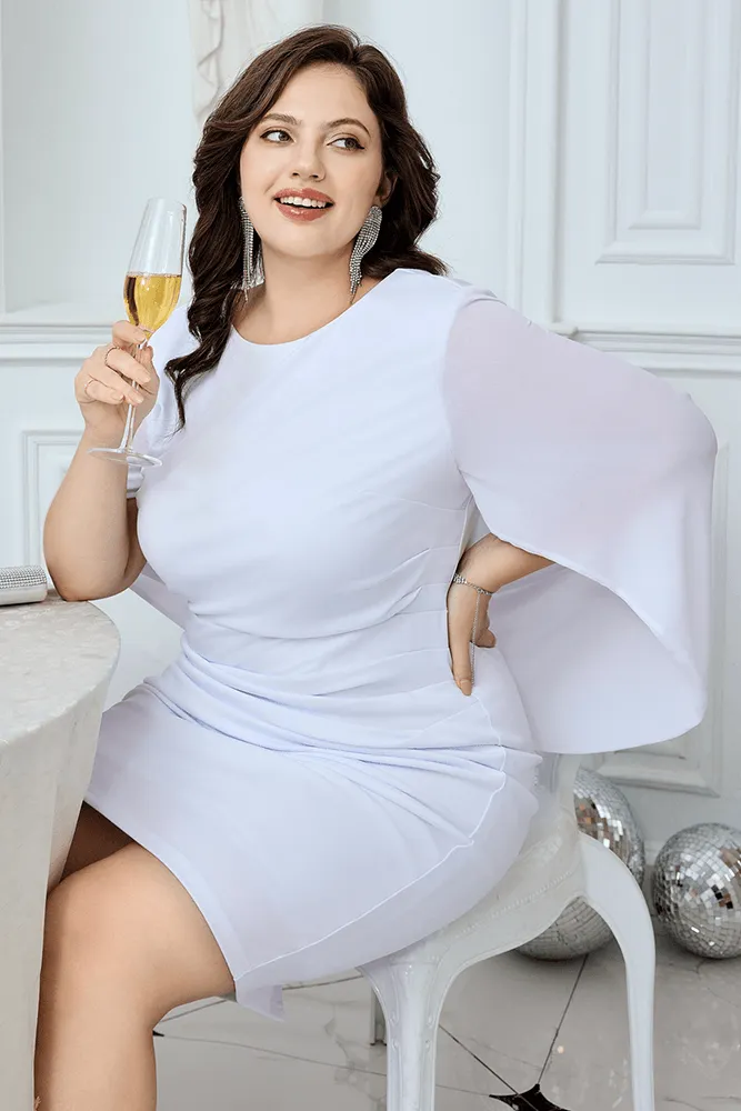 HN Contrast Fabric Party Cape Sleeve Crew Neck Dress