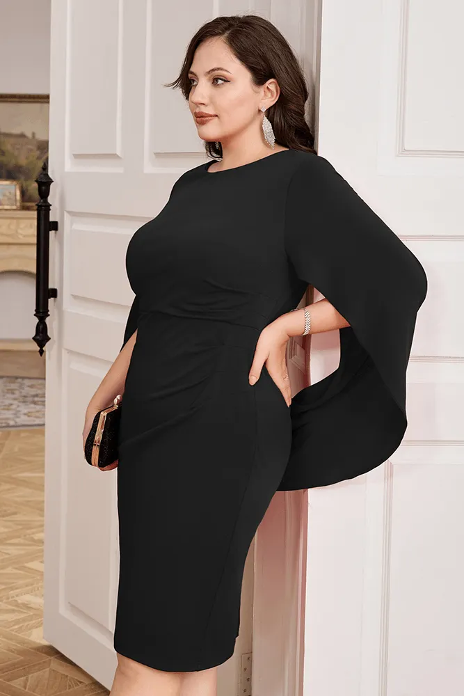 HN Contrast Fabric Party Cape Sleeve Crew Neck Dress