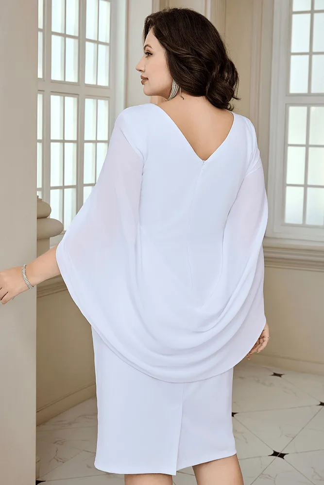 HN Contrast Fabric Party Cape Sleeve Crew Neck Dress
