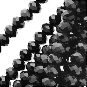 Jet Black Glass Faceted Rondelle Beads 3x4mm (19 Inch Strand)