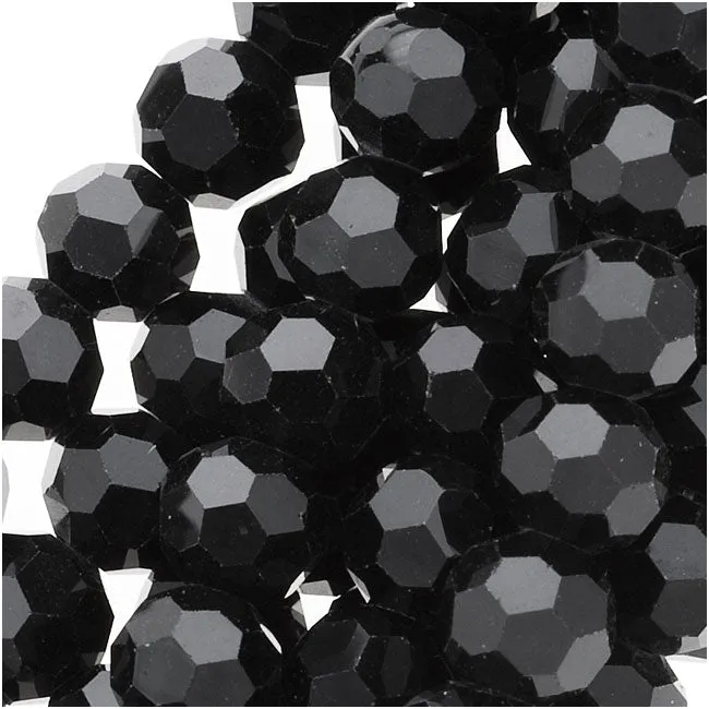Jet Black Glass Faceted Round Beads 6mm 11.25 Inch Strand
