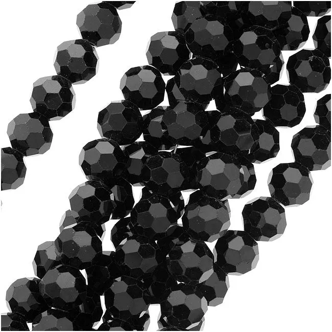 Jet Black Glass Faceted Round Beads 8mm (14.5 Inch Strand)