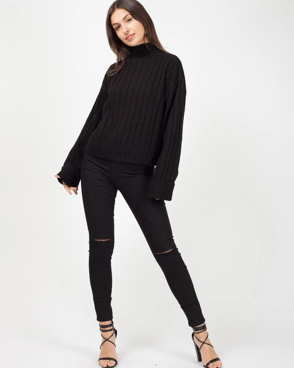 Karlie Turtle Neck Knitted Jumper In Black