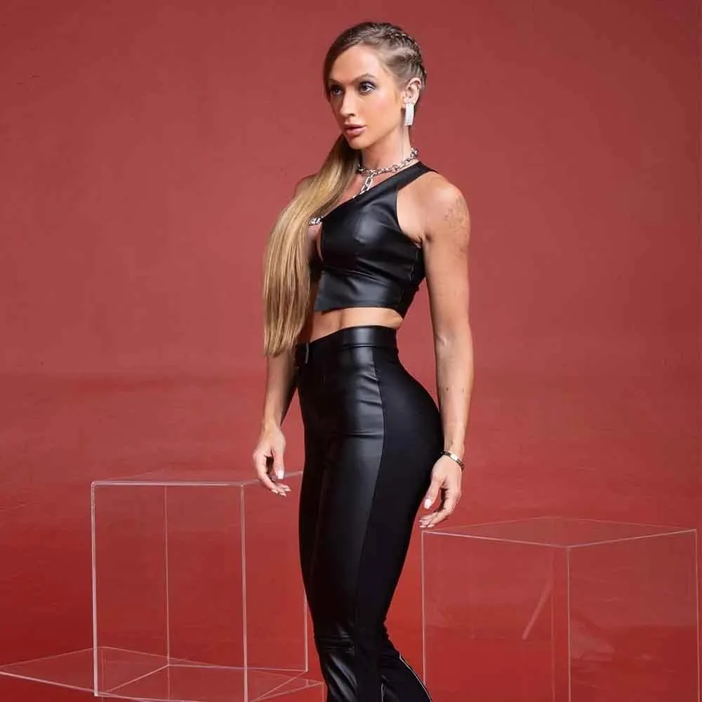LEGGING NEGRO TACTO PIEL CON CIERRE EN RODILLAS LMB
